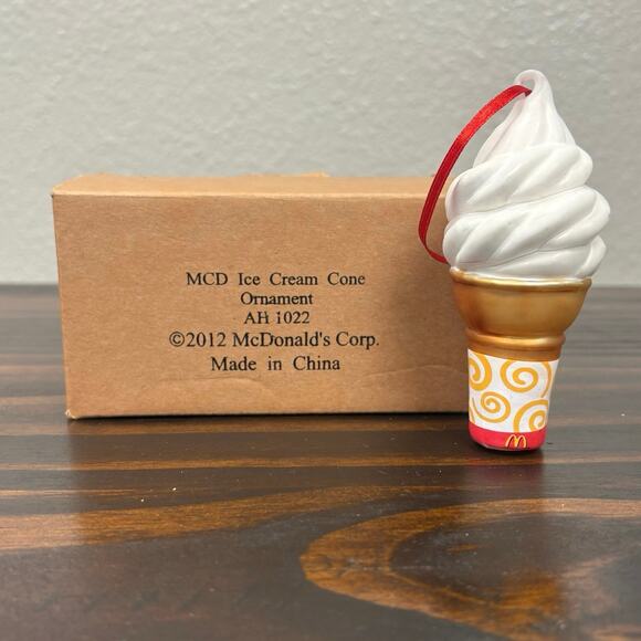 Rare 2012 McDonald’s Ice Cream Cone 4 inch Glass Christmas Ornament Original Box - Picture 1 of 3